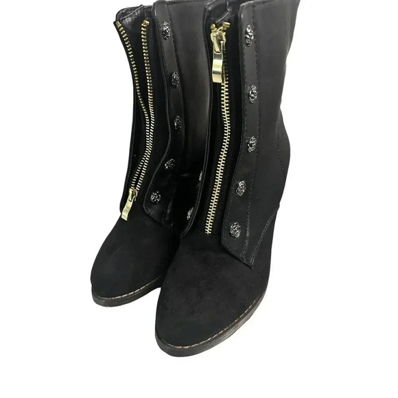 Queen‎ Chateau Women's Black Front Zipper Ankle High Heel Booties Size US 7.5 - Picture 1 of 8